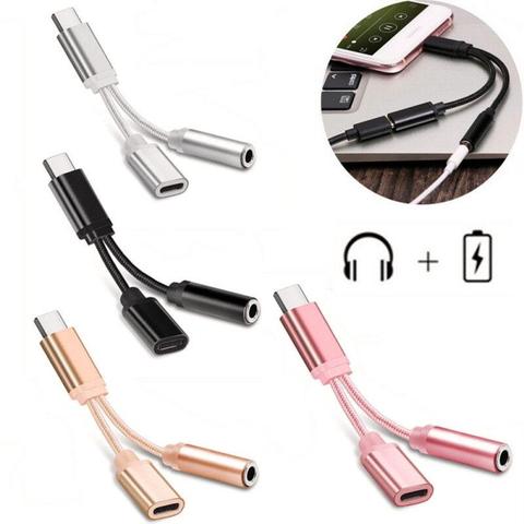 Cargador trenzado de tipo C a 3,5 Mm, adaptador de Cable de carga de Audio Aux, separador de auriculares Jack para teléfono inteligente, 2 en 1, 3,5mm ► Foto 1/6