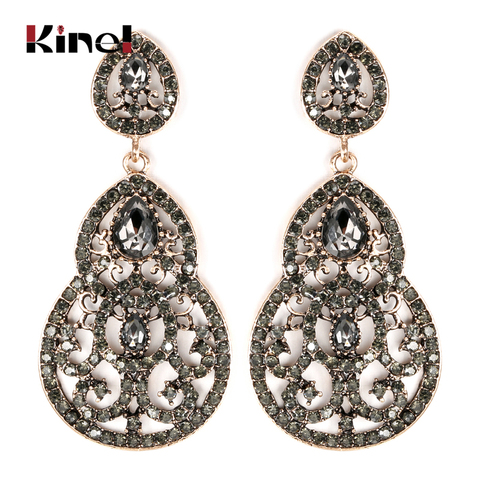 Kinel-pendientes grandes de flores de cristal gris para mujer, aretes de boda Vintage de oro antiguo bohemio, joyería turca ► Foto 1/6