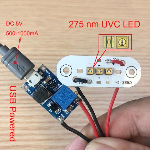 Módulo LED UVC de 275nm para desinfección, lámpara de desinfección con placa de alimentación USB, luz ultravioleta LED de 285nm ► Foto 1/6