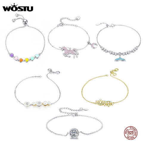 WOSTU Real 100% Pulseras originales de plata esterlina 925 para las mujeres cadena de enlace brazaletes de boda de moda femenina plata 925 joyería ► Foto 1/6