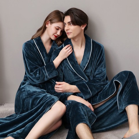 Los hombres de talla grande 3XL de Kimono vestido de baño Ultra largo grande traje de lana de Coral camisón amantes pareja gruesa cálida ropa de dormir MR001 ► Foto 1/6