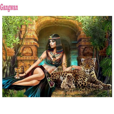5D cuadrado redondo diamante del bordado de Cleopatra Diy juegos completos de pintura mosaico Egipto belleza, leopardo, fotos de arte ► Foto 1/6