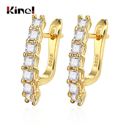 Kinel línea de moda cuadrado Zircon Stud pendientes para las mujeres de Color oro de lujo de la fiesta de compromiso regalos chica Boho cristal pendientes ► Foto 1/6