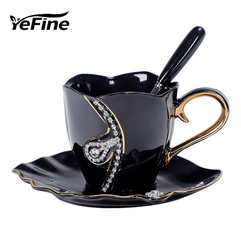 Taza de café YEFINE Diseño de diamantes, regalo creativo para amantes, tazas de té, tazas de cerámica 3D con decoración de diamantes de imitación, tazas y platillos ► Foto 1/6