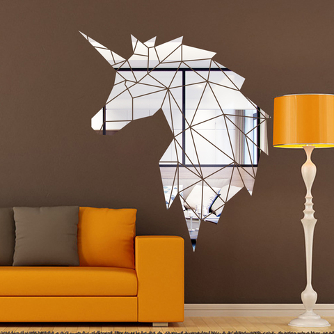 Pegatinas de espejo de pared 3D, pegatina de espejo acrílico de unicornio, espejos de pared autoadhesivos DIY, decoración para el hogar y la sala de estar ► Foto 1/1