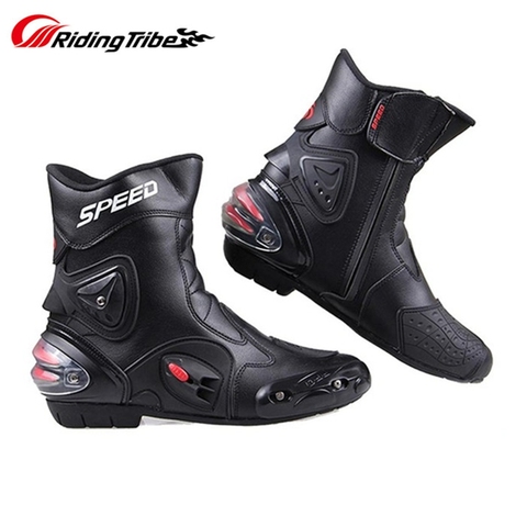 Botas de motocicleta para hombre y mujer, calzado de cuero de microfibra, antideslizante, anticolisión, resistente al desgaste, protector de pie, A004 ► Foto 1/6