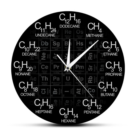 Tabla periódica de los elementos química Reloj de pared fórmulas químicas tiempo números pared reloj química de la ciencia Decoración de Arte de pared ► Foto 1/6