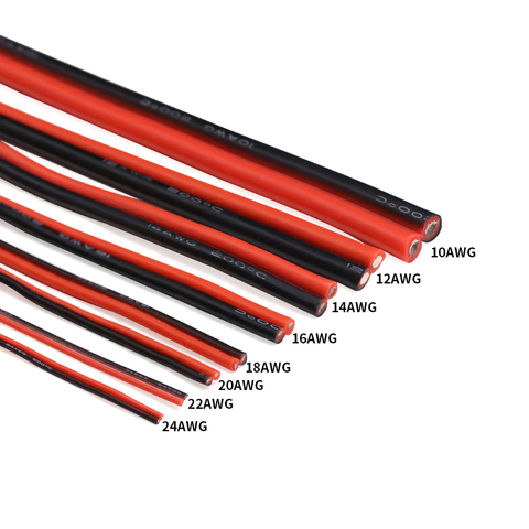Cable paralelo doble de silicona Extra Suave, negro y rojo, 14, 16, 18, 20, 22, 24AWG, cobre estañado, 600V ► Foto 1/4