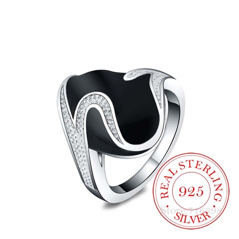 Anillo de circonia cúbica con forma de infinito para Mujer, sortija 925 Anillos de plata esterlina, zirconia, circonita, zirconita, color negro, 925 ► Foto 1/5