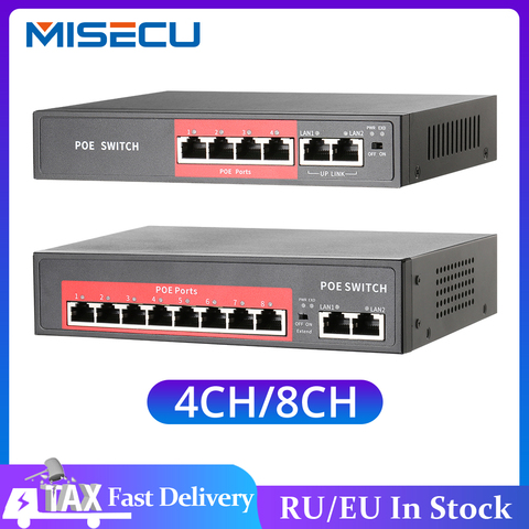 MISECU-Conmutador POE de red para sistema inalámbrico de cámara AP/CCTV, interruptor de 48V con 4/8 puertos, 10/100 Mbps, Ethernet y IEEE 802.3 af/at para cámara IP ► Foto 1/6