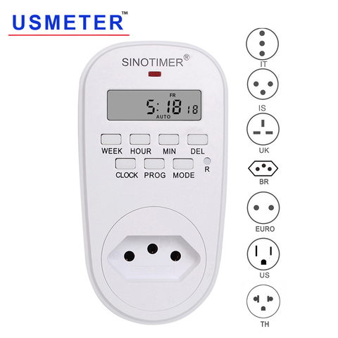 220 V 110 V AC BR Reino Unido UE nos IL es macho Digital programable semanal eléctrico enchufe de pared-en hembra de alimentación interruptor de temporizador ► Foto 1/6