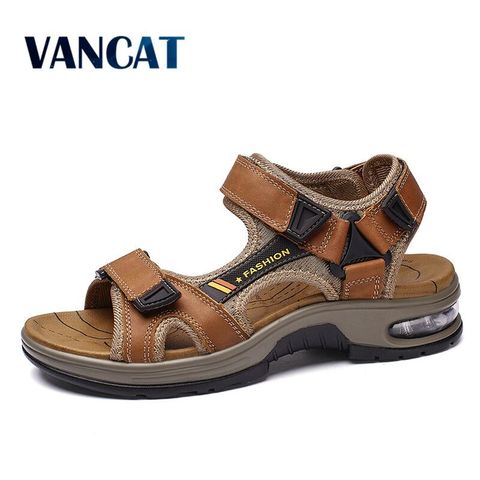 Sandalias de piel auténtica para hombre, zapatillas suaves y cómodas de marca, ideales para el verano y la playa, zapatos para caminar al aire libre, talla 38-48 ► Foto 1/6