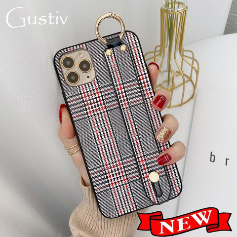 Funda de teléfono de cuero PU Vintage de rejilla inglesa para Samsung S20 FE S8 S9 S10 Lite Note 8 9 10 20 Ultra Plus, funda con correa para la muñeca ► Foto 1/6