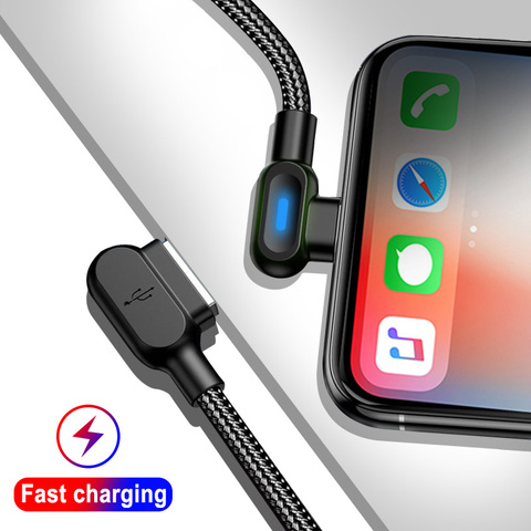 Cable Micro USB tipo C con luz LED, Cable de datos de carga rápida de 90 grados con luz LED, codo de 0,5 M, 1 M, 2 M, para iPhone, Samsung y Xiaomi ► Foto 1/6