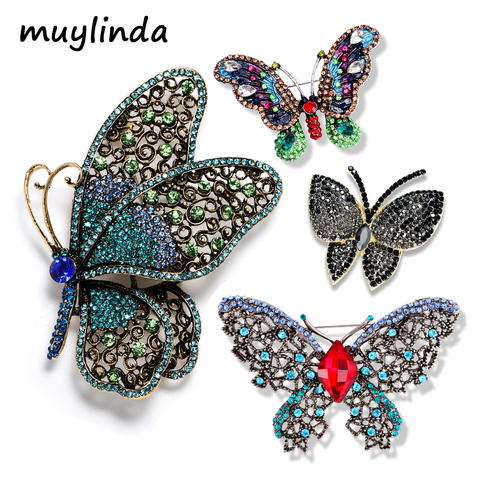 Muylinda-broche de mariposa Vintage con diamantes de imitación para mujer, broches grandes de insectos para banquete, joyería, broches y pines, regalo para mujer ► Foto 1/6