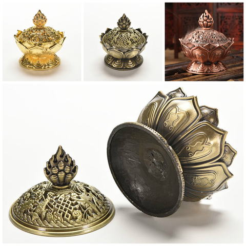 1Pc tibetano sagrado quemador de incienso con diseño de loto de aleación de bronce Mini quemador de incienso Incensory de Casa decoración 7,8*7,2*6,0 cm ► Foto 1/6