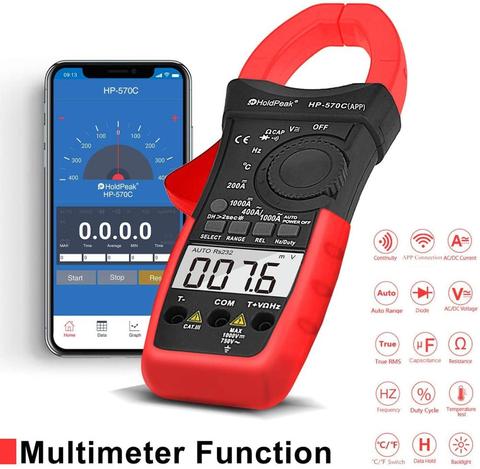 HP-570C-APP multímetro de abrazadera Digital conectar con la aplicación a través de Bluetooth, Amp Ohm Tester,4000 recuentos AC/DC voltaje AC/DC corriente ► Foto 1/6