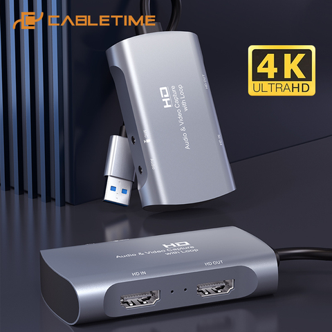 CABLETIME-tarjeta de captura USB 3,0 4K HDMI a USB HD 1080P, puerto de bucle HDMI para grabación en vivo de videojuegos C386 ► Foto 1/6