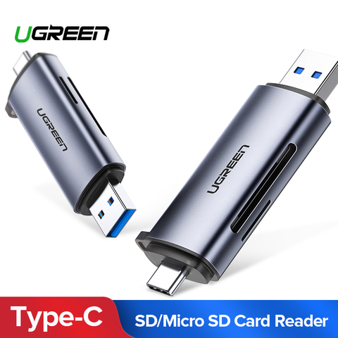Ugreen-lector de tarjetas 2 en 1, USB 3,0 tipo C a SD, microSD, lector de tarjetas TF para PC, accesorios para portátil, adaptador de tarjeta SD de memoria inteligente ► Foto 1/6
