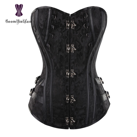 Bloqueo cierre vapor estilo Punk mujeres cintura fajas Overbust corsé Bustier G cadena negro marrón 916 # ► Foto 1/6