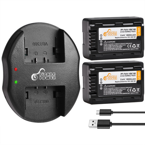 Batería de VW-VBK180 + cargador USB Dual para Panasonic SDR-S45 S50 S50A S50K S50N S70 S70K S70S S70N S71 S71K HC-V100M V300M V500. ► Foto 1/6