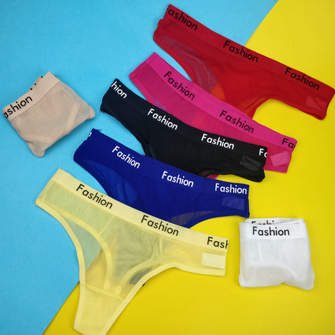 Tanga Sexy deportivo sin costuras para mujer, ropa interior transparente de algodón de entrepierna, bragas suaves huecas, lencería con cuerda ► Foto 1/6