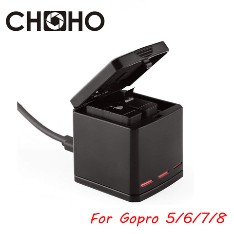 Cargador de caja de batería para GoPro 8, accesorios de tres/dos puertos USB + Cable tipo C para Go Pro Hero 8 7 6 5, Cámara de Acción negra ► Foto 1/6