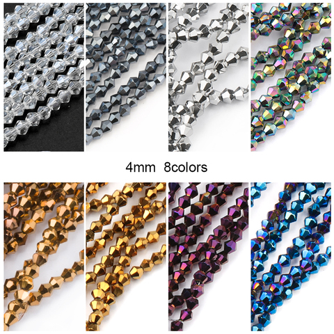 Unids/paquete de cuentas de cristal sueltas perlas de vidrio de moda para la fabricación de prendas de vestir, Multicolor bicono, 4mm, 100 unidades ► Foto 1/6