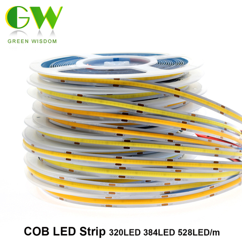 Tira de luces LED COB 320, 384, 528 LED, Super brillante, Flexible, COB, DC12V, 24V, cinta LED blanca cálida/Natural, 5M ► Foto 1/6
