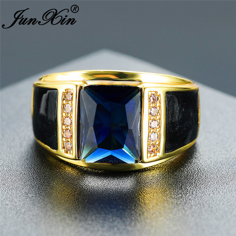 Anillo de boda de lujo con piedra azul geométrica para hombre y mujer, sortija de oro amarillo, sortija de compromiso Vintage, joyería de fiesta de circón para hombre y mujer ► Foto 1/6