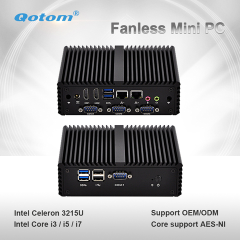 Qotom-Mini PC Q400P pequeño sin ventilador, 2 LAN Gigabit Celeron Core i3 i5 i7, computadora de doble núcleo, soporte Win Linux Mini servidor ► Foto 1/6