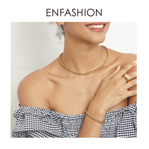 ENFASHION-gargantilla de cadena giratoria para mujer, collares de acero inoxidable de Color dorado, accesorios de joyería, regalos, Collier P3069 ► Foto 1/6