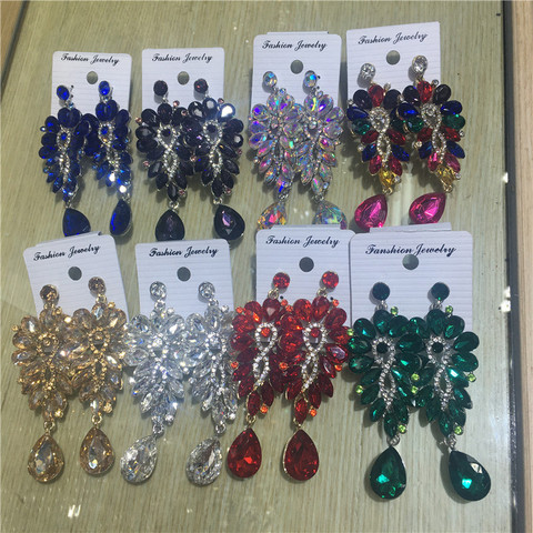 Pendientes colgantes de cristal de lujo para mujer, joyería elegante con diamantes de imitación, colgantes y pendientes con estilo para novia, chica de la boda ► Foto 1/6