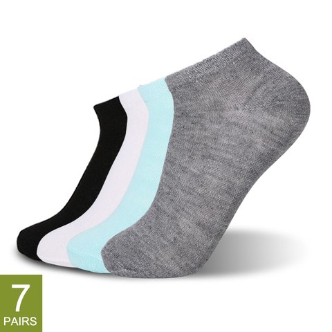 Calcetines tobilleros de algodón para mujer, 7 pares, transpirables, de Color sólido, cómodos, blanco, negro y gris ► Foto 1/6