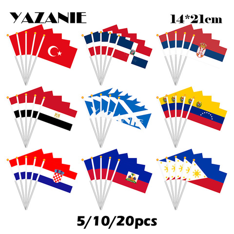 YAZANIE-Bandera de mano pequeña de 14x21cm, 5/10/20 piezas, Turquía, República Dominicana, República Checa, Egipto, Escocia, Venezuela, Croacia, Haiti, filips ► Foto 1/6