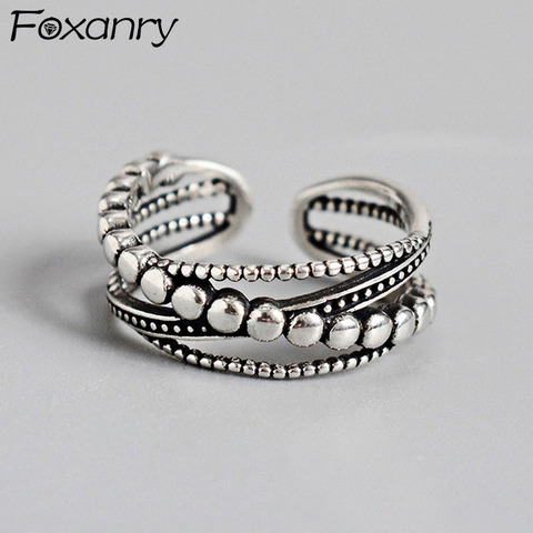 Foxanry-Anillos Vintage Punk de Plata de Ley 925, joyería de fiesta geométrica multicapa, tejido torcido Simple, regalos ► Foto 1/6