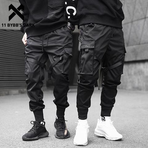 Pantalones para correr para hombre oscuros de 11 BYBB'S, pantalones harén con cintura elástica y varios bolsillos, ropa informal estilo Hip Hop para hombre, pantalones de chándal de tubo, ropa de Techwear ► Foto 1/6