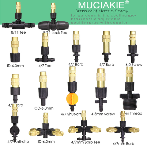 MUCIAKIE-boquilla de latón ajustable para riego de jardín, piezas de refrigeración por pulverización, rociador de cobre con conector, 16 tipos ► Foto 1/6