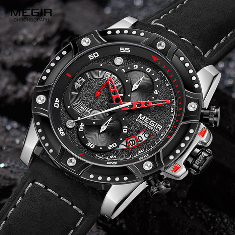 MEGIR-reloj analógico con correa de silicona para hombre, accesorio de pulsera resistente al agua con cronógrafo, complemento masculino deportivo de marca de lujo con diseño militar ► Foto 1/6