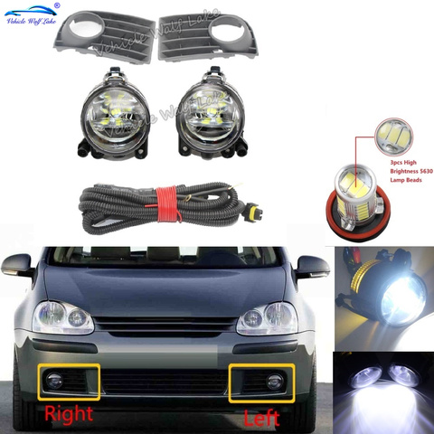 LED luz del coche para VW Golf 5 A5 MK5 2004, 2005, 2006, 2007, 2008, 2009 coche LED luz antiniebla delantera Luz de niebla con rejilla y alambre ► Foto 1/6