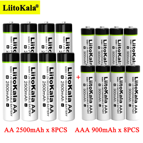 8 Uds Liitokala AA de 1,2 V 2500mAh Ni-MH batería recargable + 8 Uds AAA 900mAh para pistola de temperatura ratón de control remoto baterías ► Foto 1/6