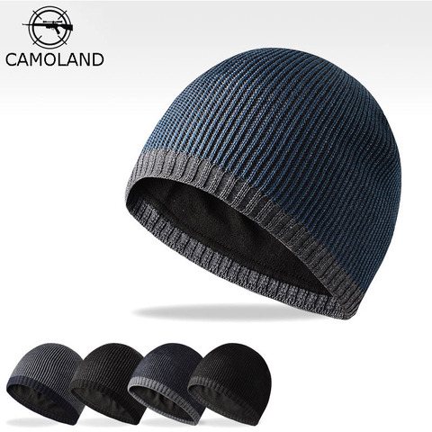 CAMOLAND-gorros de punto gruesos y cálidos para hombre, gorros informales de terciopelo, cómodos y suaves con tapones de cobertura, novedad de invierno, venta al por mayor ► Foto 1/6