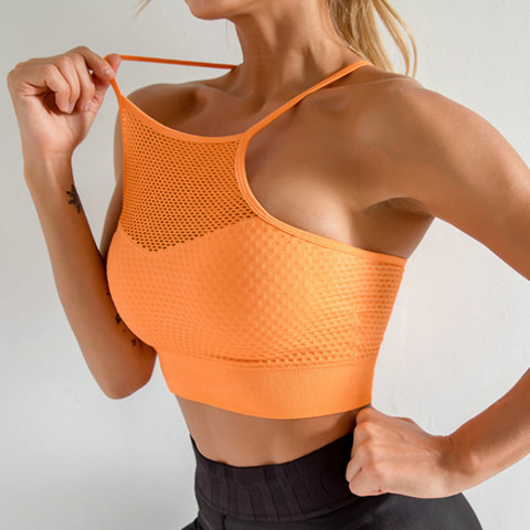 Las mujeres soporte medio Cruz de seguridad, extraíble tazas Deporte Tops sujetador la libertad sin costuras Racerback Yoga Running deportes Bras ► Foto 1/6