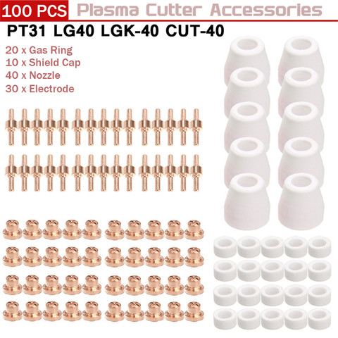100 Uds PT-31 LG-40 consumibles Cortador de Plasma por aire de boquillas de electrodo punta linterna consumibles Kits de 40A apto para LGK-40 corte-40 ► Foto 1/6