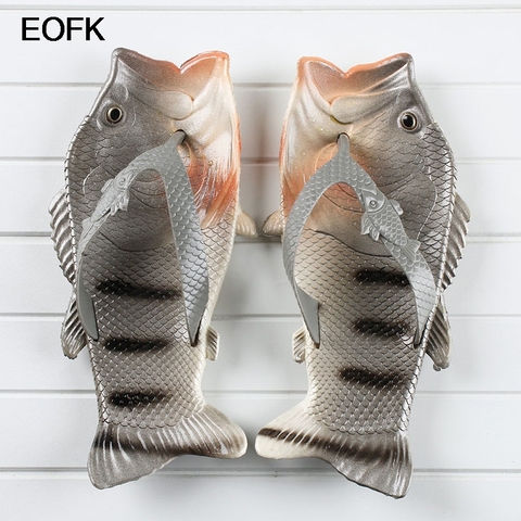 EOFK-Chanclas de moda de verano para mujer, zapatillas Unisex, zuecos suaves con diseño de pescado EVA, zapatos planos de animales (0-1cm) de talla grande ► Foto 1/6