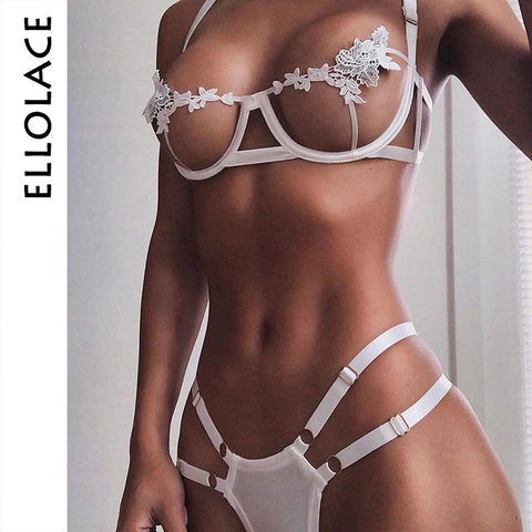 Ellolace-Conjunto de lencería Sexy para mujer, ropa interior transparente, conjunto de lencería sensual de encaje, sujetador y bragas, venta al por mayor ► Foto 1/6