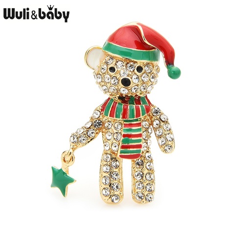 Wuli & baby-broches de oso con diamantes de imitación para mujer, sombrero esmaltado, broches de animales pines para navidad, regalos ► Foto 1/3