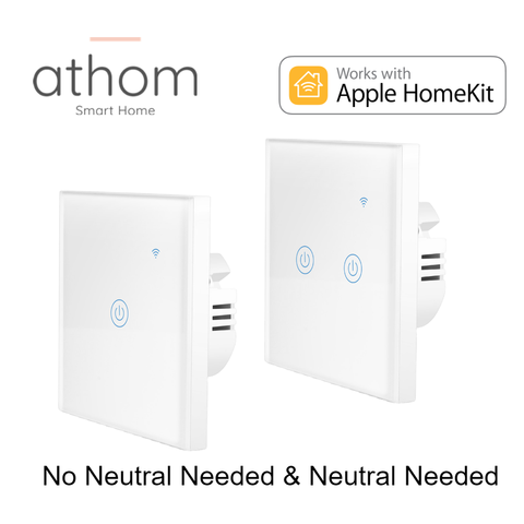 ATHOM Homekit-interruptor inteligente con WiFi, tecla táctil estándar de la UE, no Neutral, 1 entrada y 2 entradas ► Foto 1/5