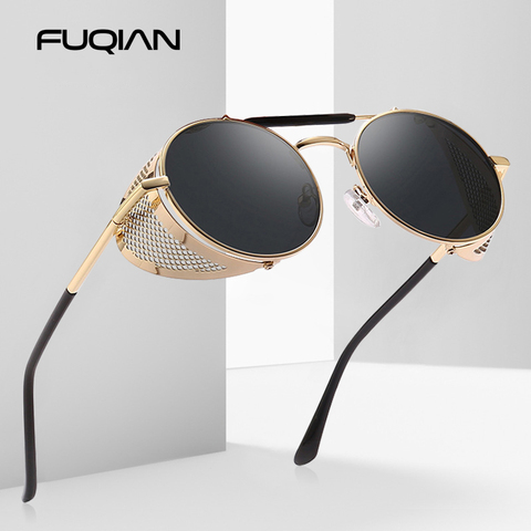 FUQIAN-gafas de sol Retro Steampunk para hombre y mujer, lentes de sol clásicas de Metal redondas, anteojos de viaje Vintage, UV400, 2022 ► Foto 1/5