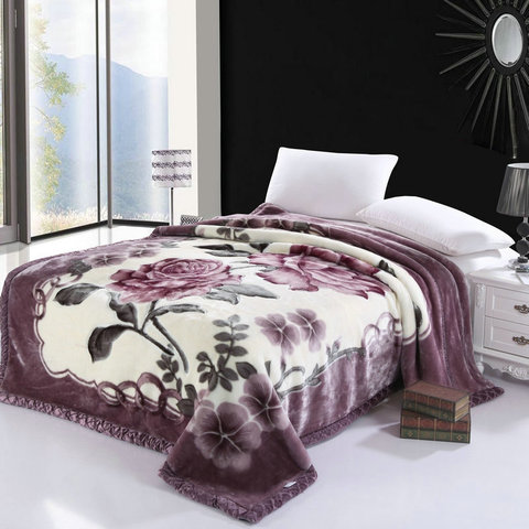 Manta polar de piel sintética con estampado de flores, cubrecamas grueso y cálido, conjunto de cubierta de cama de lujo ► Foto 1/6